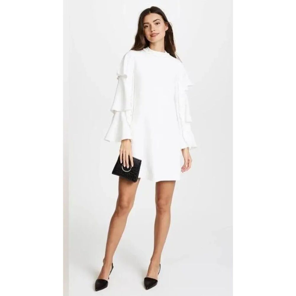Alexis Marianne Tiered Bell-Sleeve Crepe Mini Dress Ivory Women's Size Small